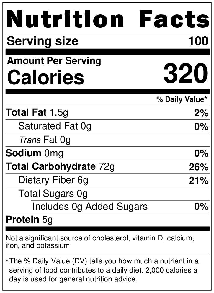 Nutritional Label for 100 g of Turmeric Powder